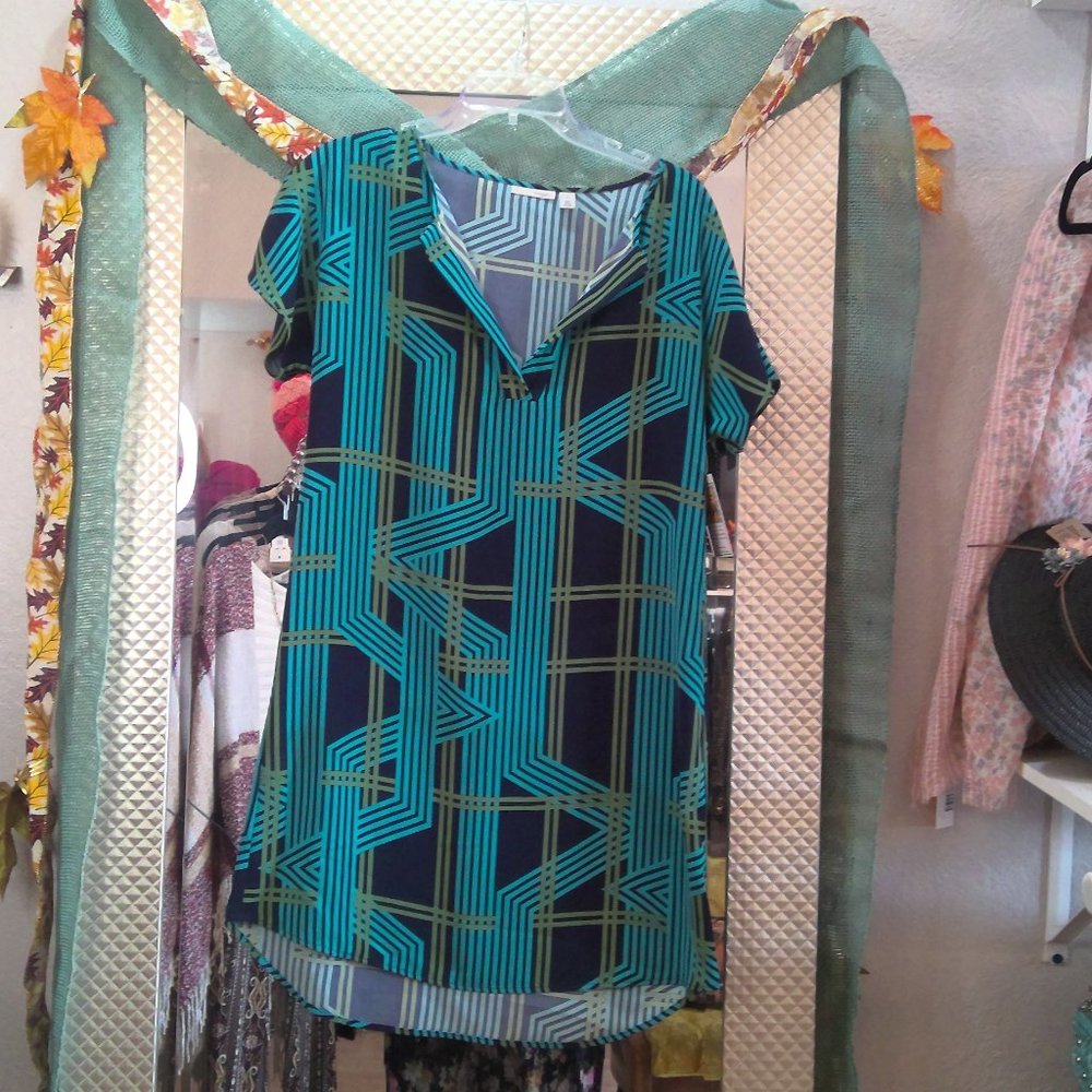 Halogen geometric turquoise shirt dress